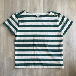 J. Crew Green and White Nautical Striped Tee with Button Accents, Size S